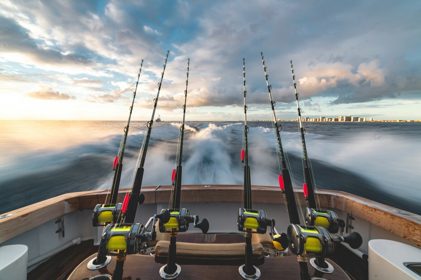 Boat traveling across coastal water